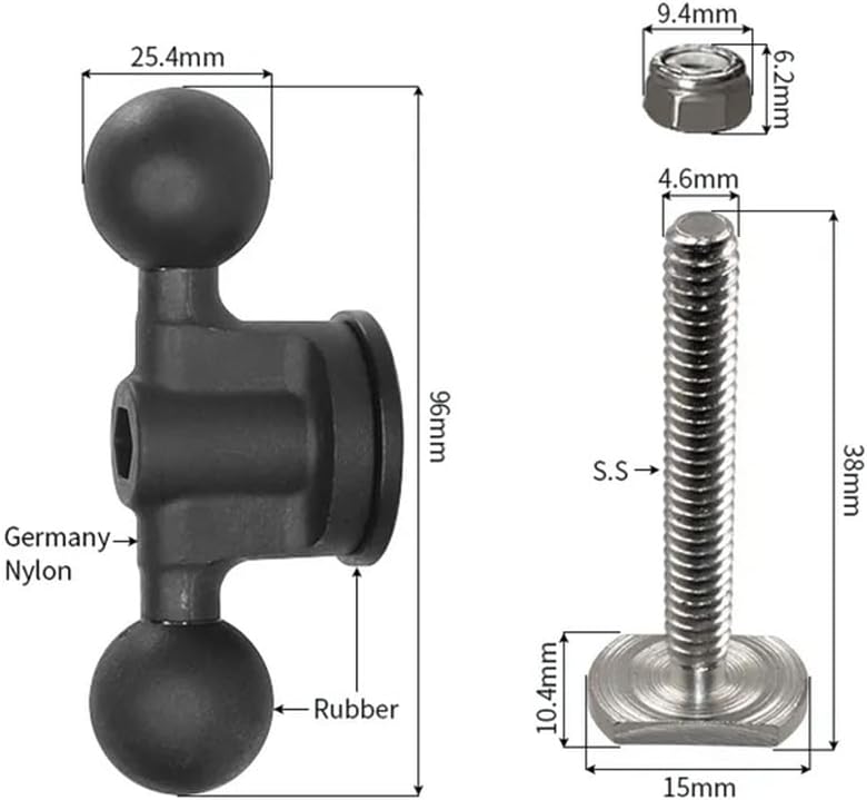 SRG Track Mount with Dual 1" Ball and T-Bolt Attachment Base, Track Mount Base Compatible with Kayak Boat Track Mounting Systems and 1 Inch/B Size/ 25MM Ball Double Socket Arms - Image 3
